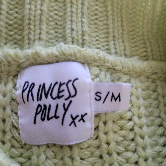 Princess Polly lime cropped sweater, size S/M, cable knit, high mock collar - Picture 4 of 4